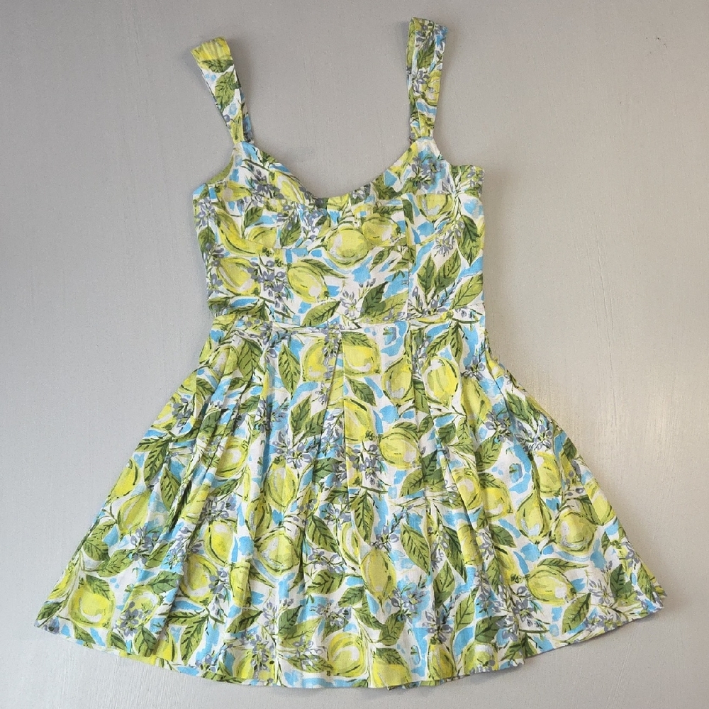 Aqua Lemon Print Corset Dress